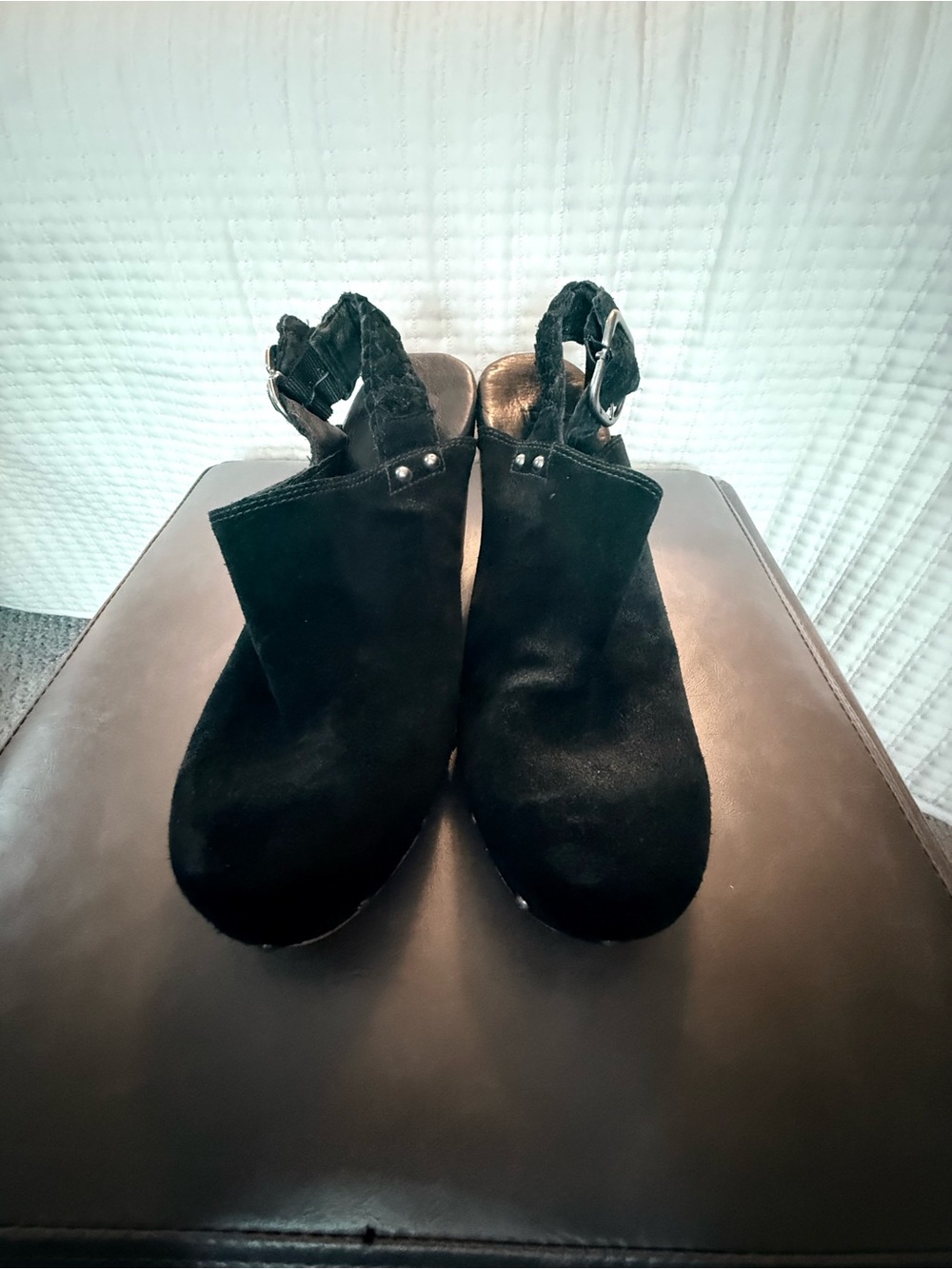 UGG Black Suede Braided Slingback Clog Mules